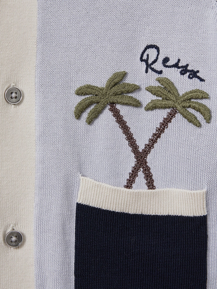 Reiss Blue Multi Ata 13-14 yrs Knitted Colourblock Cuban Collar Shirt - Image 4 of 4