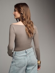 The Set Black/Nude/White 3 Pack Bardot Long Sleeve Tops - Image 6 of 11