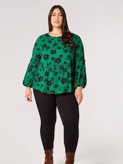 Apricot Green Mono Brushed Floral Babydoll Top - Image 1 of 4