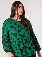 Apricot Green Mono Brushed Floral Babydoll Top - Image 2 of 4