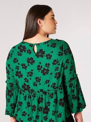 Apricot Green Mono Brushed Floral Babydoll Top - Image 3 of 4