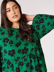 Apricot Green Mono Brushed Floral Babydoll Top - Image 4 of 4