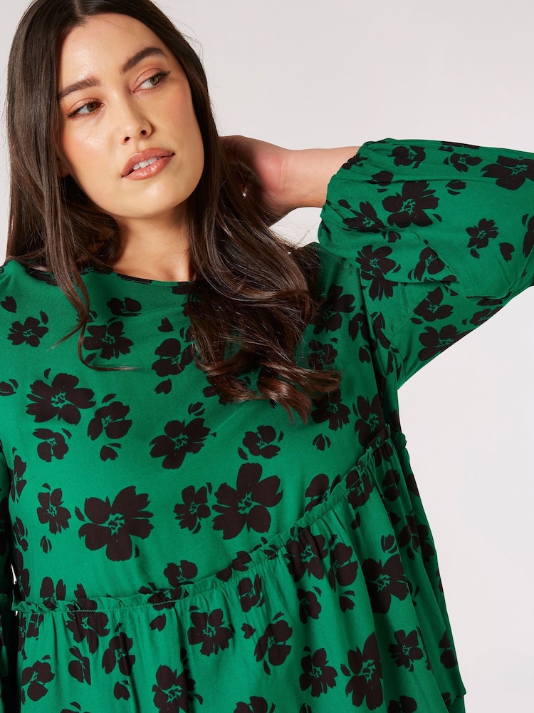 Apricot Green Mono Brushed Floral Babydoll Top - Image 4 of 4