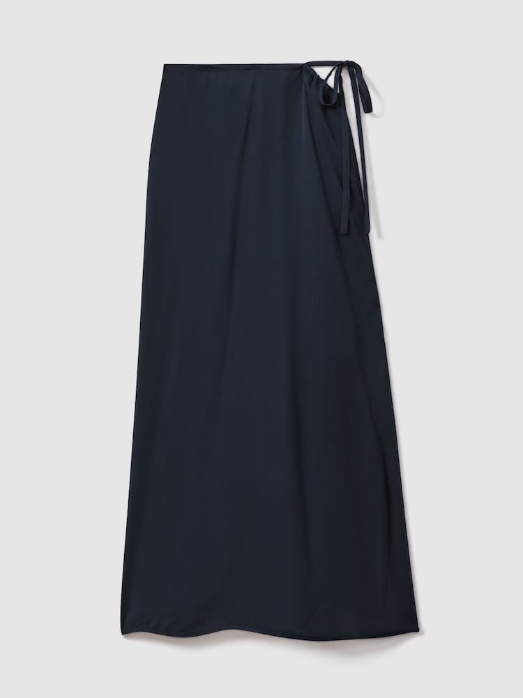Reiss Navy Esme Gathered Side Midi Skirt - Image 2 of 6