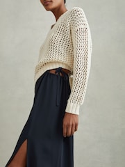 Reiss Navy Esme Gathered Side Midi Skirt - Image 3 of 6
