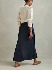 Reiss Navy Esme Gathered Side Midi Skirt - Image 5 of 6