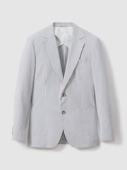 Reiss Soft Blue/White Barr Cotton Seersucker Single Breasted Slim Fit Blazer - Image 2 of 7