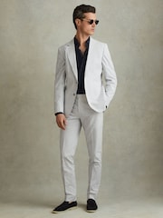 Reiss Soft Blue/White Barr Cotton Seersucker Single Breasted Slim Fit Blazer - Image 3 of 7