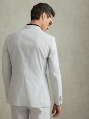 Reiss Soft Blue/White Barr Cotton Seersucker Single Breasted Slim Fit Blazer - Image 5 of 7