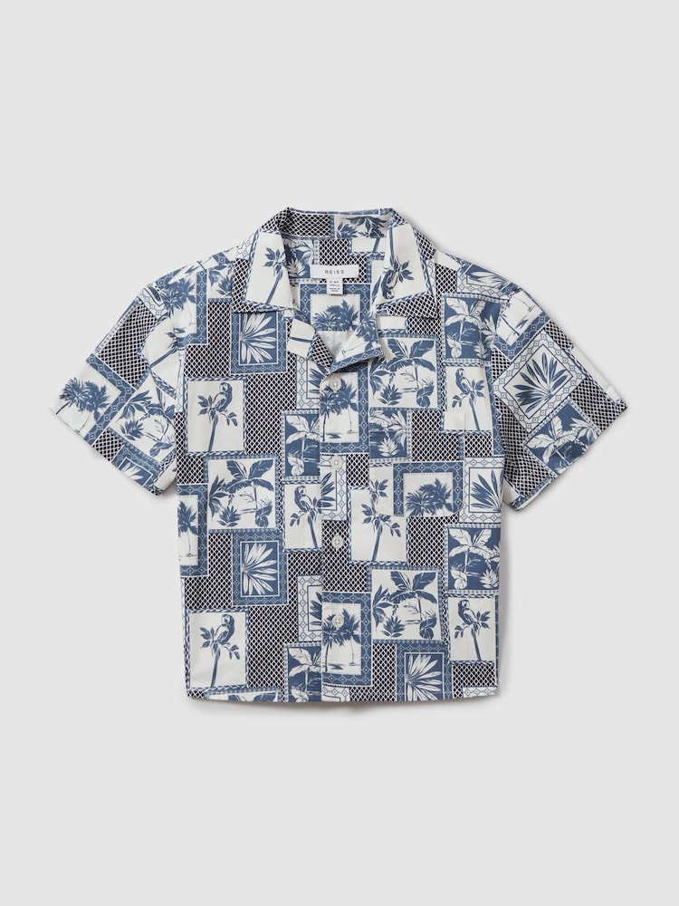 Reiss Airforce Blue Basin 3-9 yrs Cotton Blend Collage Cuban Collar Shirt - Image 2 of 4
