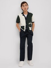 Reiss Green Multi Ata 13-14 yrs Knitted Colourblock Cuban Collar Shirt - Image 3 of 4