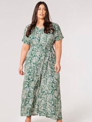 Apricot Green Leafy Brushstokes Tie Jumpsuit - Image 1 of 4