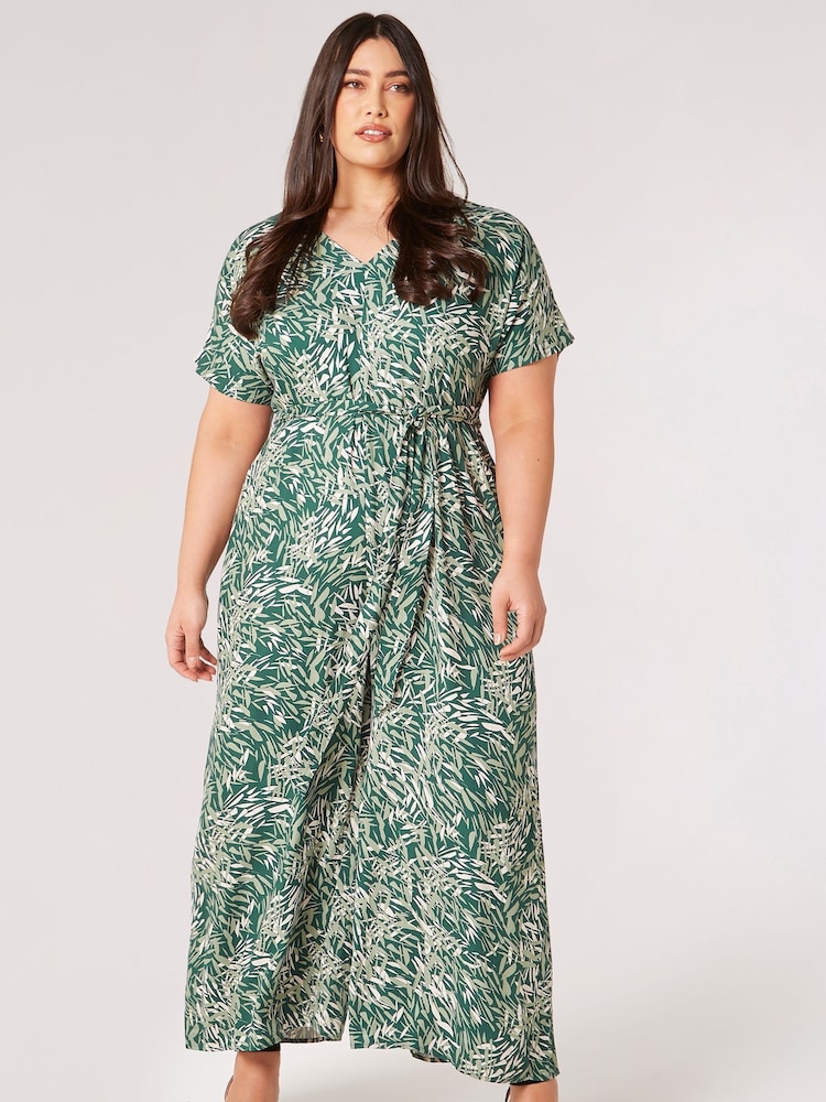 Apricot Green Leafy Brushstokes Tie Jumpsuit - Image 1 of 4