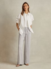 Reiss Dusty Blue Cleo Garment Dyed Wide Leg 100% Linen Trousers - Image 1 of 6
