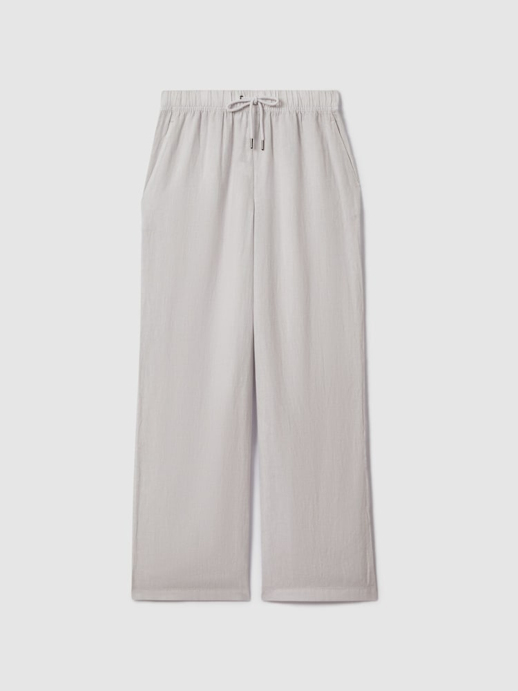 Reiss Dusty Blue Cleo Garment Dyed Wide Leg 100% Linen Trousers - Image 2 of 6