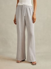 Reiss Dusty Blue Cleo Garment Dyed Wide Leg 100% Linen Trousers - Image 3 of 6