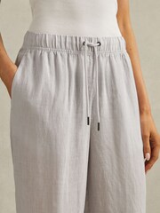 Reiss Dusty Blue Cleo Garment Dyed Wide Leg 100% Linen Trousers - Image 4 of 6