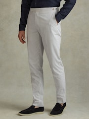 Reiss Soft Blue/White Barr Cotton Seersucker Adjuster Slim Fit Trousers - Image 1 of 5