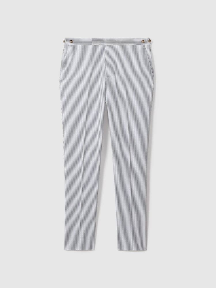 Reiss Soft Blue/White Barr Cotton Seersucker Adjuster Slim Fit Trousers - Image 2 of 5