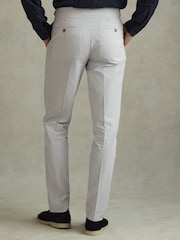 Reiss Soft Blue/White Barr Cotton Seersucker Adjuster Slim Fit Trousers - Image 4 of 5