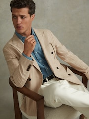 Reiss Oatmeal Jeremiah Slim Fit Double Breasted Striped Blazer - Image 1 of 7