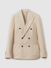 Reiss Oatmeal Jeremiah Slim Fit Double Breasted Striped Blazer - Image 2 of 7