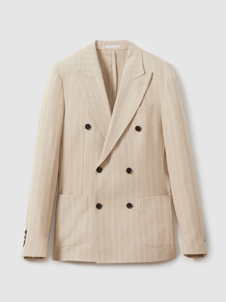 Reiss Oatmeal Jeremiah Slim Fit Double Breasted Striped Blazer - Image 2 of 7