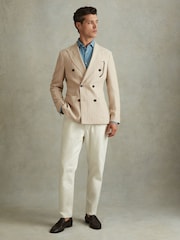 Reiss Oatmeal Jeremiah Slim Fit Double Breasted Striped Blazer - Image 3 of 7