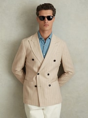 Reiss Oatmeal Jeremiah Slim Fit Double Breasted Striped Blazer - Image 4 of 7