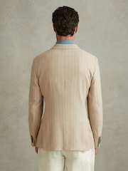 Reiss Oatmeal Jeremiah Slim Fit Double Breasted Striped Blazer - Image 5 of 7