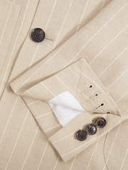 Reiss Oatmeal Jeremiah Slim Fit Double Breasted Striped Blazer - Image 7 of 7