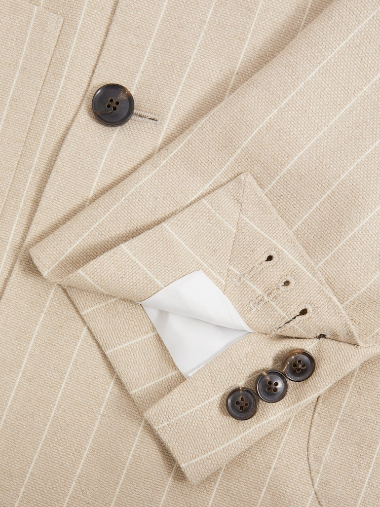 Reiss Oatmeal Jeremiah Slim Fit Double Breasted Striped Blazer - Image 7 of 7