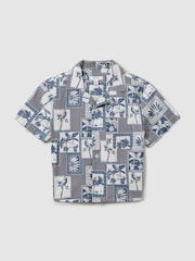 Reiss Airforce Blue Basin 9-13 yrs Cotton Blend Collage Cuban Collar Shirt - Image 2 of 4