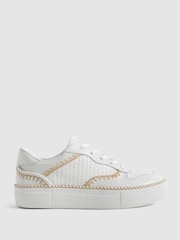 Reiss White Lottie Leather Raffia Trainers - Image 1 of 5
