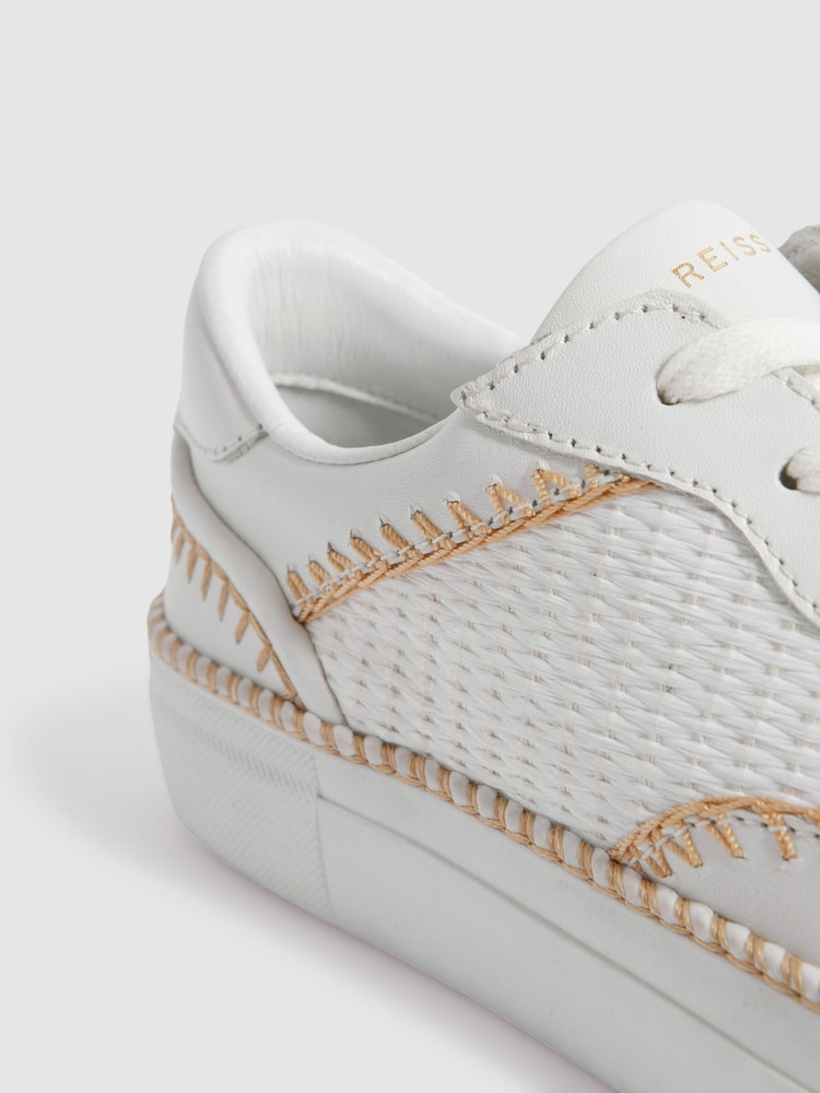 Reiss White Lottie Leather Raffia Trainers - Image 5 of 5