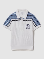Reiss Optic White Stark 13-14 yrs Textured Cotton Half-Zip Polo Shirt - Image 1 of 4