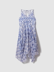 Reiss Blue Tiller Side Pleat Asymmetric Midi Dress - Image 2 of 4
