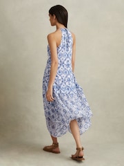 Reiss Blue Tiller Side Pleat Asymmetric Midi Dress - Image 3 of 4