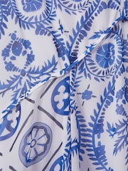 Reiss Blue Tiller Side Pleat Asymmetric Midi Dress - Image 4 of 4