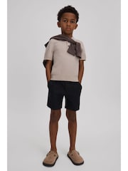 Reiss Oatmeal Melange Demetri 13-14 yrs Textured Cotton Polo Shirt - Image 2 of 4