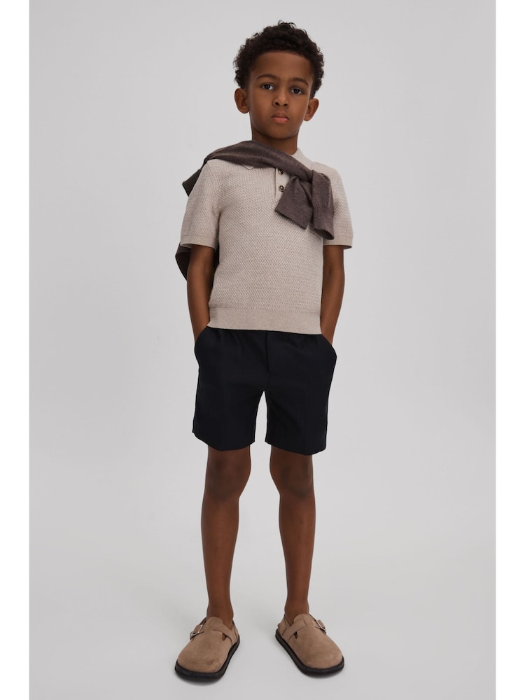 Reiss Oatmeal Melange Demetri 13-14 yrs Textured Cotton Polo Shirt - Image 2 of 4