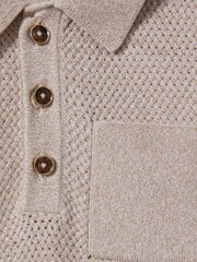 Reiss Oatmeal Melange Demetri 13-14 yrs Textured Cotton Polo Shirt - Image 4 of 4