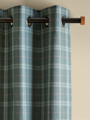 Green Brushed Check Lined Eyelet Curtains - Image 1 of 5