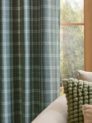 Green Brushed Check Lined Eyelet Curtains - Image 4 of 5