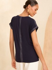 Love & Roses Pink Floral Satin Front Jersey Back T-Shirt - Image 3 of 4
