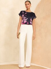 Love & Roses Pink Floral Satin Front Jersey Back T-Shirt - Image 4 of 4
