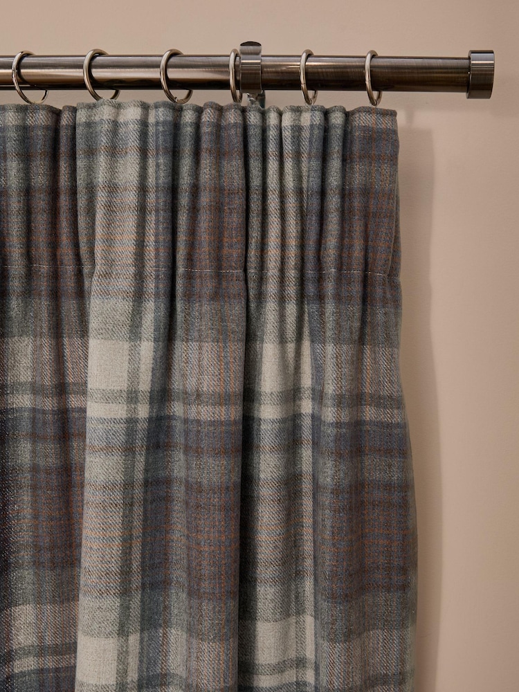 Blue/Grey Alpine Check Lined Pencil Pleat Curtains - Image 5 of 5 Blue/Grey Alpine Check Lined Pencil Pleat Curtains - Image 5 of 5