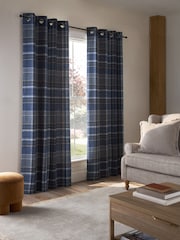 Cortinas com ilhós xadrez escovados - Imagem 2 de 4