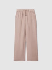 Reiss Dusty Pink Cleo Garment Dyed Wide Leg 100% Linen Trousers - Image 2 of 6