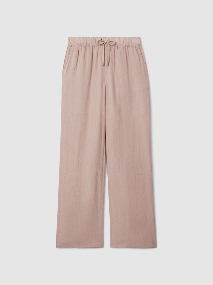 Reiss Dusty Pink Cleo Garment Dyed Wide Leg 100% Linen Trousers - Image 2 of 6